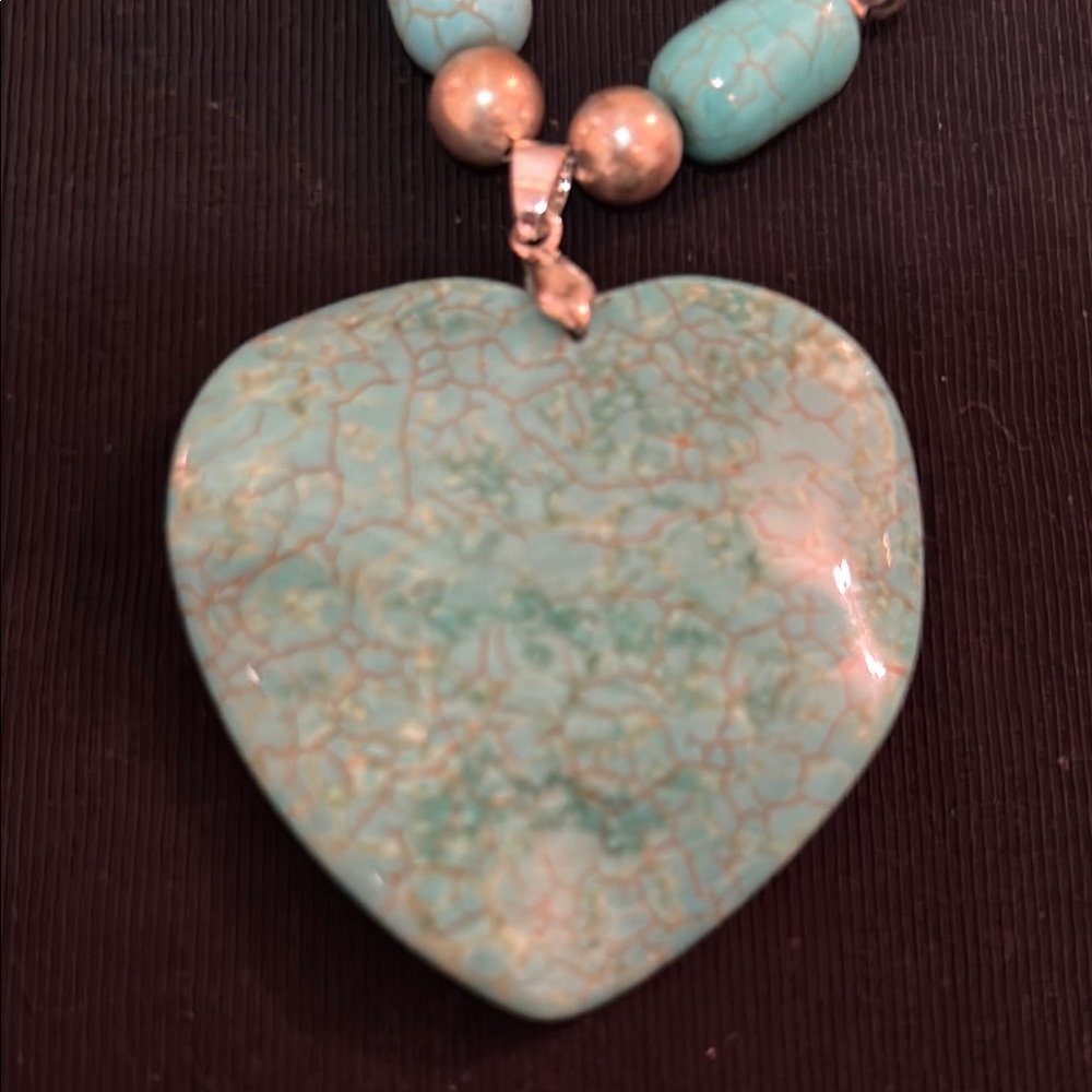Turquoise and Silver Heart Pendant Necklace - Picture 2 of 7